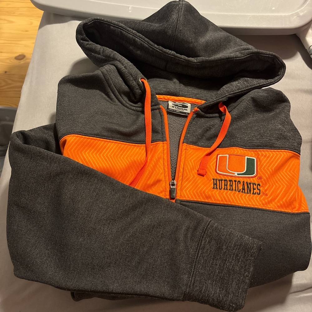 Stadium Athletics Gray and Orange Zip Up Sweater